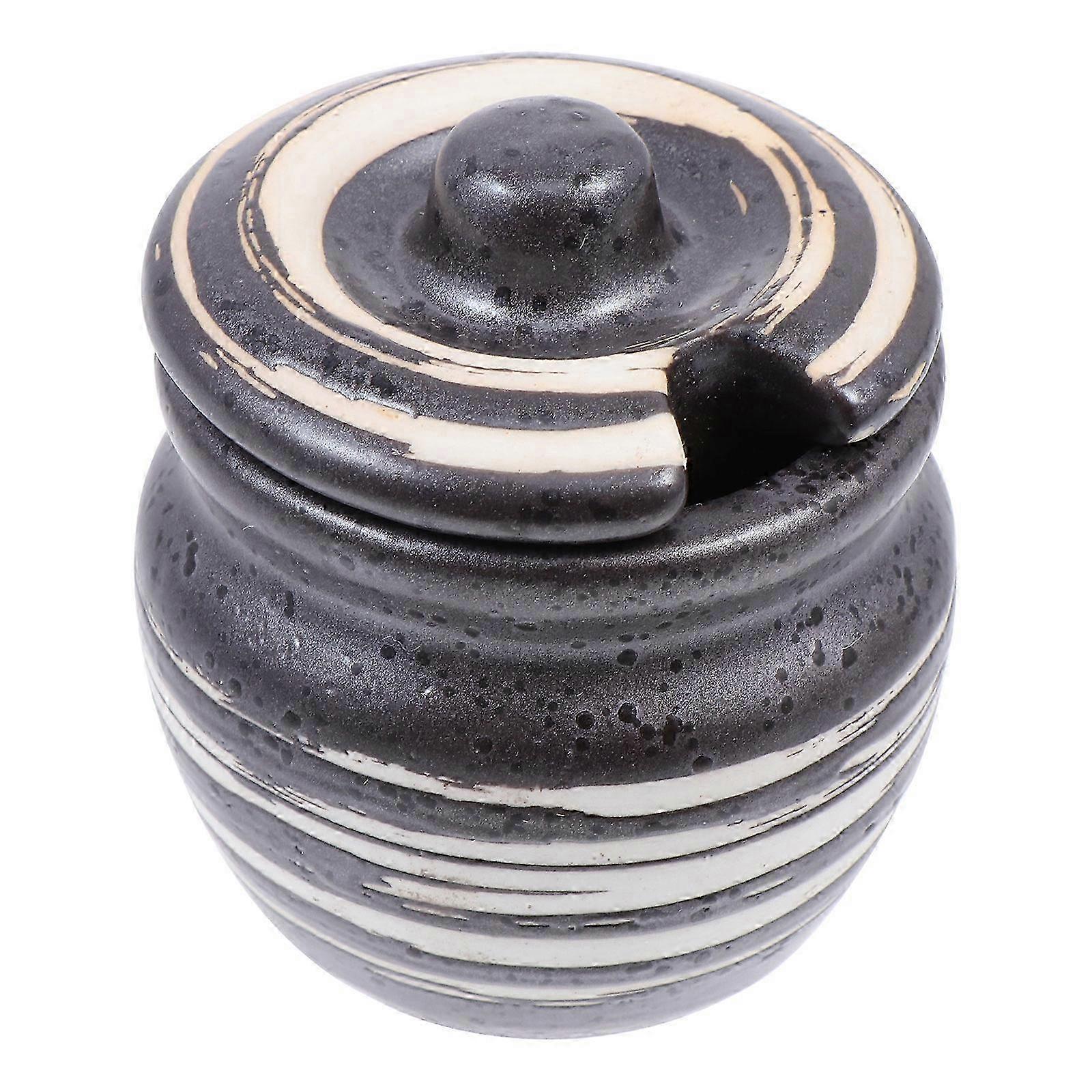 Ceramic Pot compatible Kitchen Use 2Pcs Black Condiment Storage