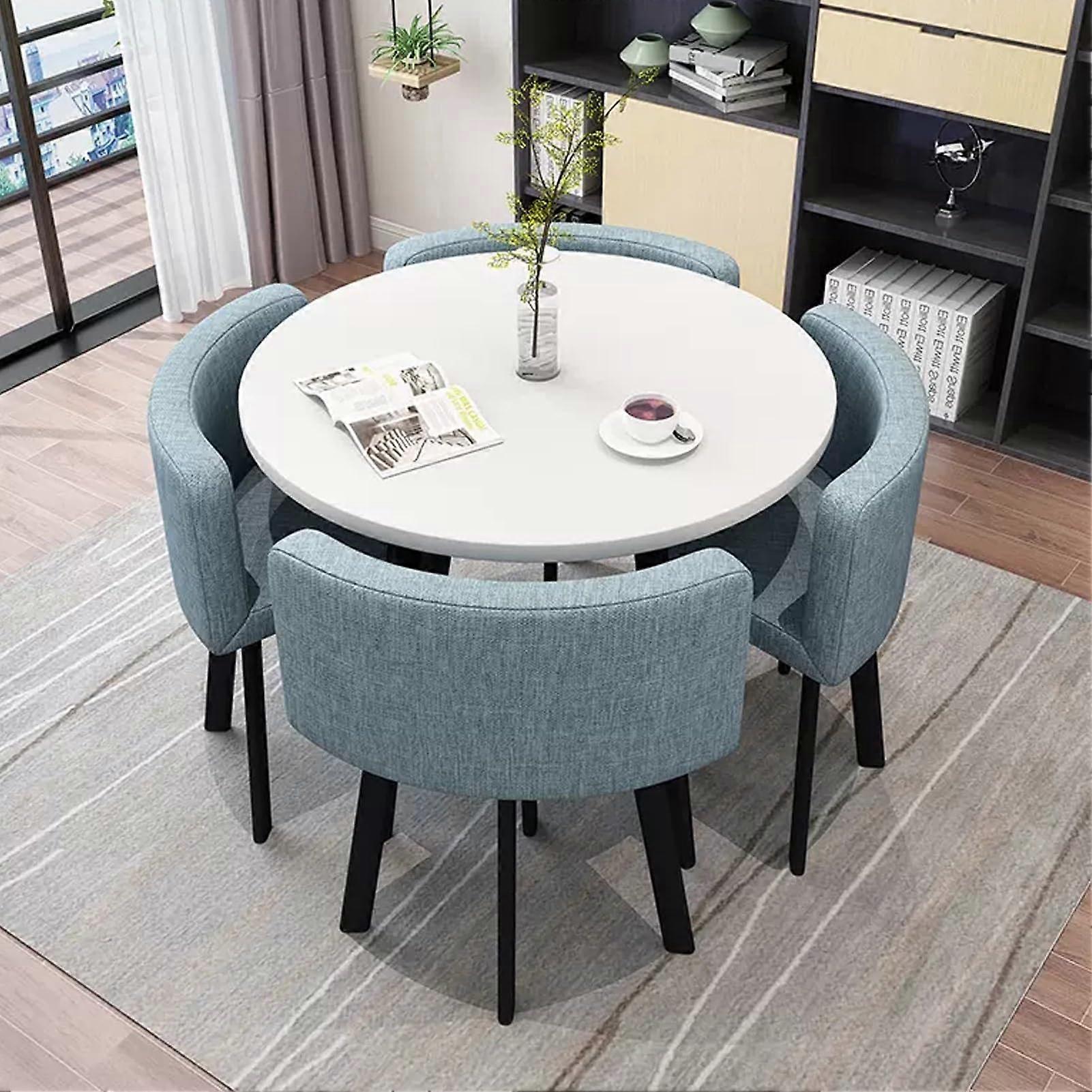 Light Blue Dining Table Set for 4 with Easy Clean Surface and Stable Steel Frame