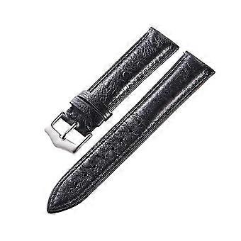 Zwarte leren horlogeband van 18 mm met vintage struisvogelprint en snelsluiting, geschikt voor mannen en vrouwen.
