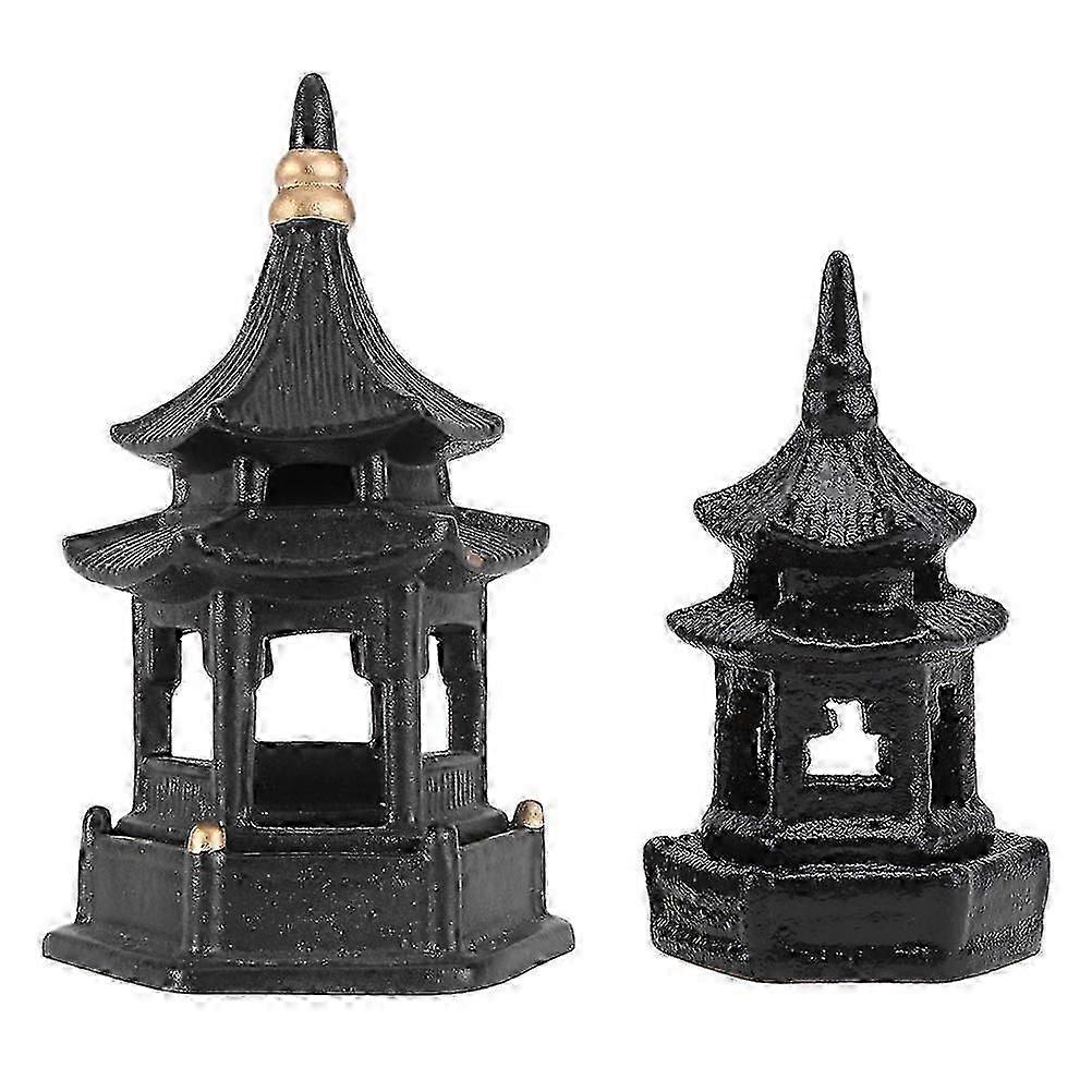 Tabletop Ornaments Ceramic Pavilion Statue Decor for 2Pcs