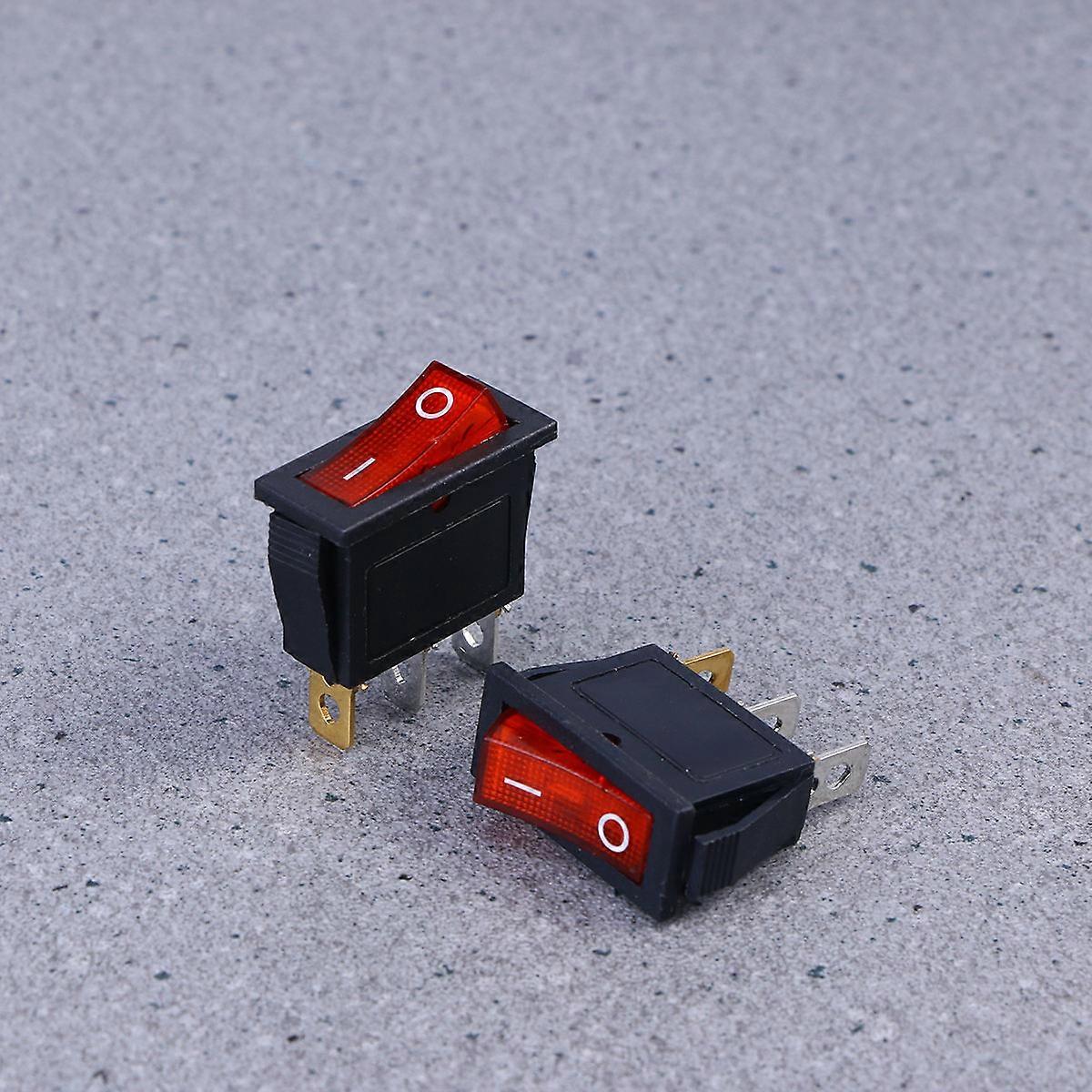 220V Rocker Push Button Ship Switch for Light Use 2Pcs Black with Red Light
