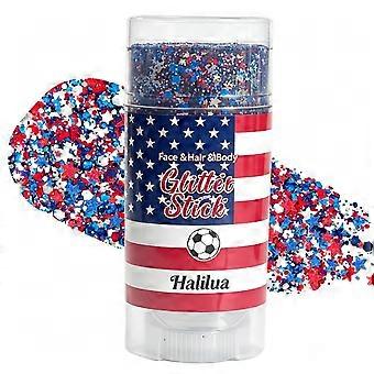 Pintura facial y barra de purpurina corporal vibrantes para el 4 de julio. Maquillaje patriótico duradero y seguro para la piel, ideal para espectáculos de fuegos artificiales y barbacoas.