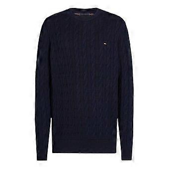Tommy Hilfiger Herren Zopfstrickpullover aus Baumwolle mit Rundhalsausschnitt