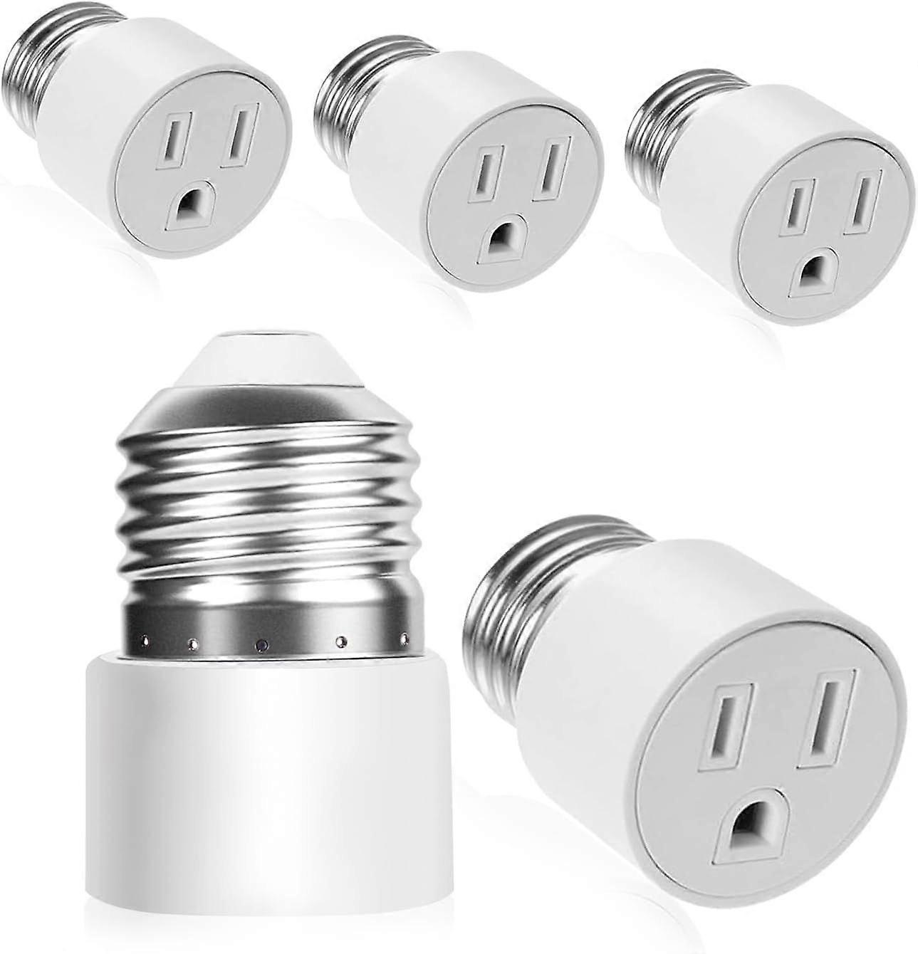 5 Pack Light Socket Outlet Adapter - E26 Light Socket to 3 Prong Plug Adapter 150 Heat-Resistant E26 Light Socket Outlet Light Bulb Adapter Socket Con