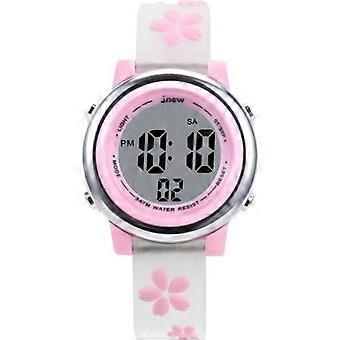 Relógio eletrônico infantil Zeiger Girls Sakura Cherry Blossom branco, 7 polegadas, luz de fundo, alarme, cronômetro, data, à prova d'água.