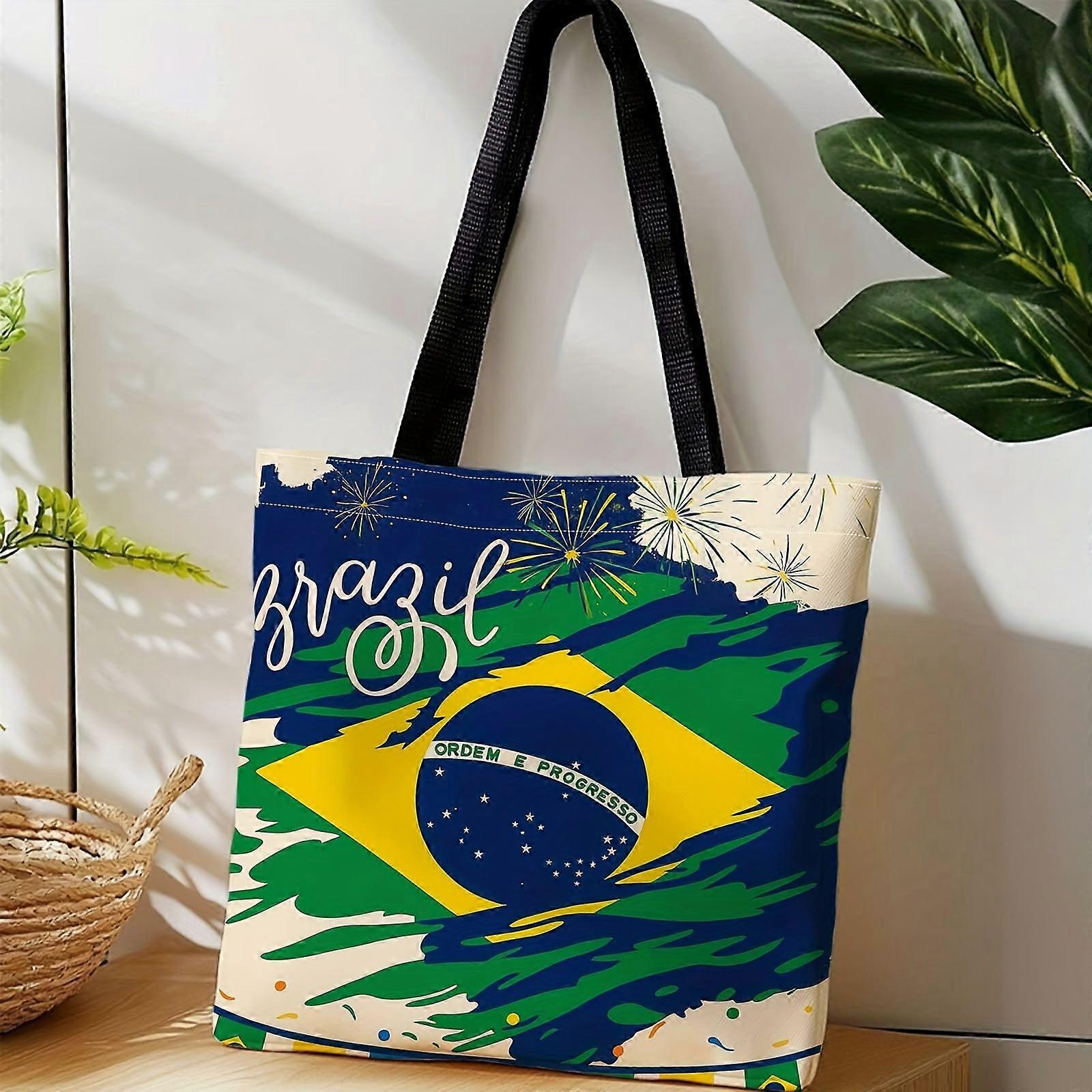 1 sac cabas imprimé recto verso, sac de courses portable à bandoulière, Brésil, Fête nationale, Drapeau national, Convient à Rpolk
