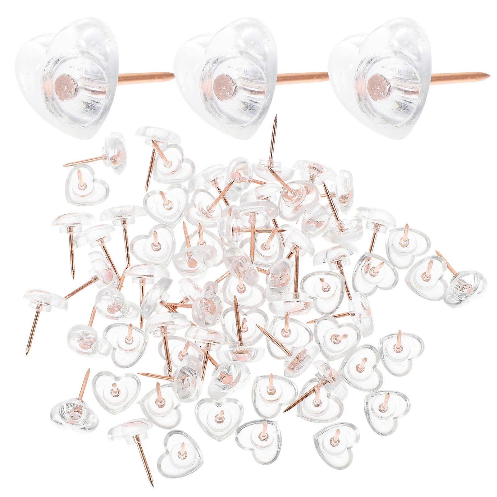Love Heart Push Pins Transparent Thumbtacks for Office Use 100Pcs Replaceable