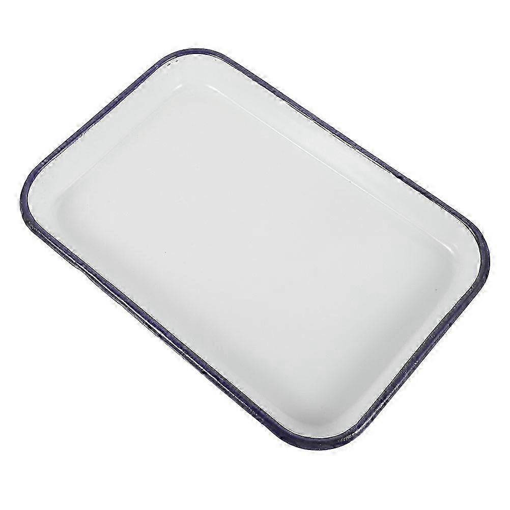 Rectangular Enamel Baking Pan Serving Tray for Storage White