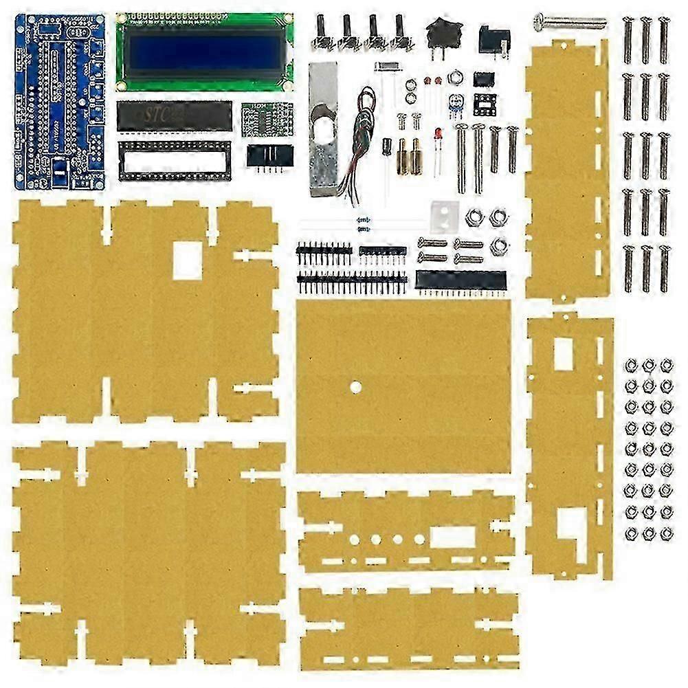 Microcontroller electronic scale kit with stand. Load cell circuit. Experimental components. Self-assembled circuit board. Easy.