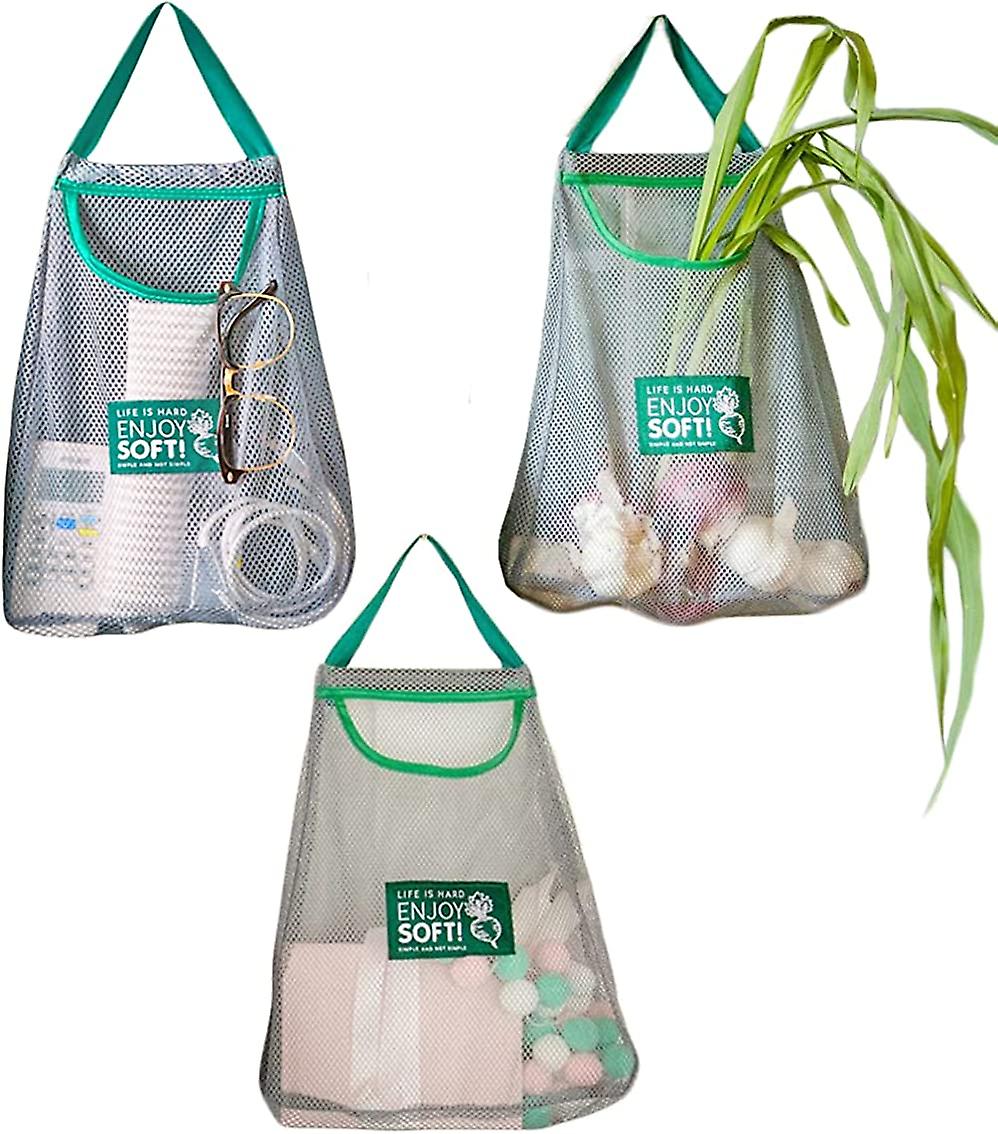 3 stk hengende nettingoppbevaringsposer, gjenbrukbar nettingpose, vaskbar bomullsnettposer |Miljøvennlig, hengende oppbevaringspose for soverom bad kjøkken