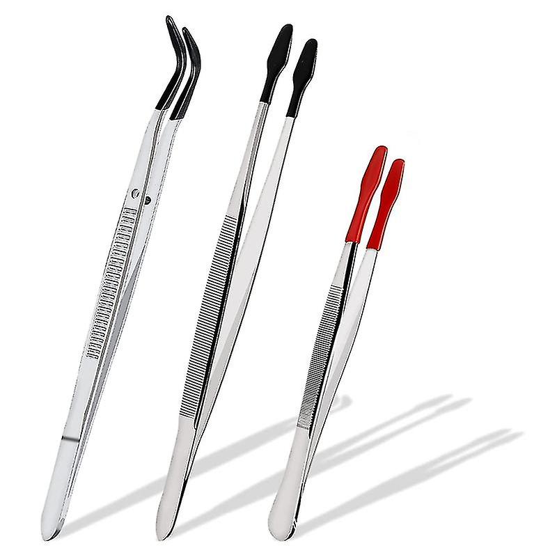 3pcs Tweezers Set Coated Long Tweezers, For Craft Laboratory Industry Hobby Tweezers Pliers Jewelry