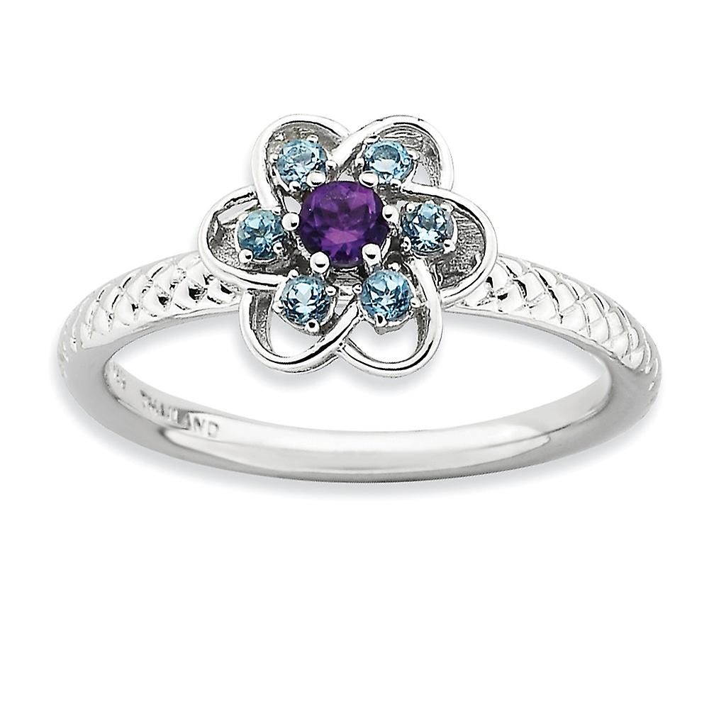 2.5mm 925 Sterling Silver Polished Prong set Amethyst and Blue Topaz Stackable Ring-Stackable-Ring for Women - Ring Size