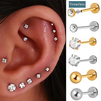 Piercing Nez Labret Tragus En Acier Chirurgical - Stud Avec Zirconium, Taille 2-4mm, Calibre 16G, Pour Cartilage Et Lèvre