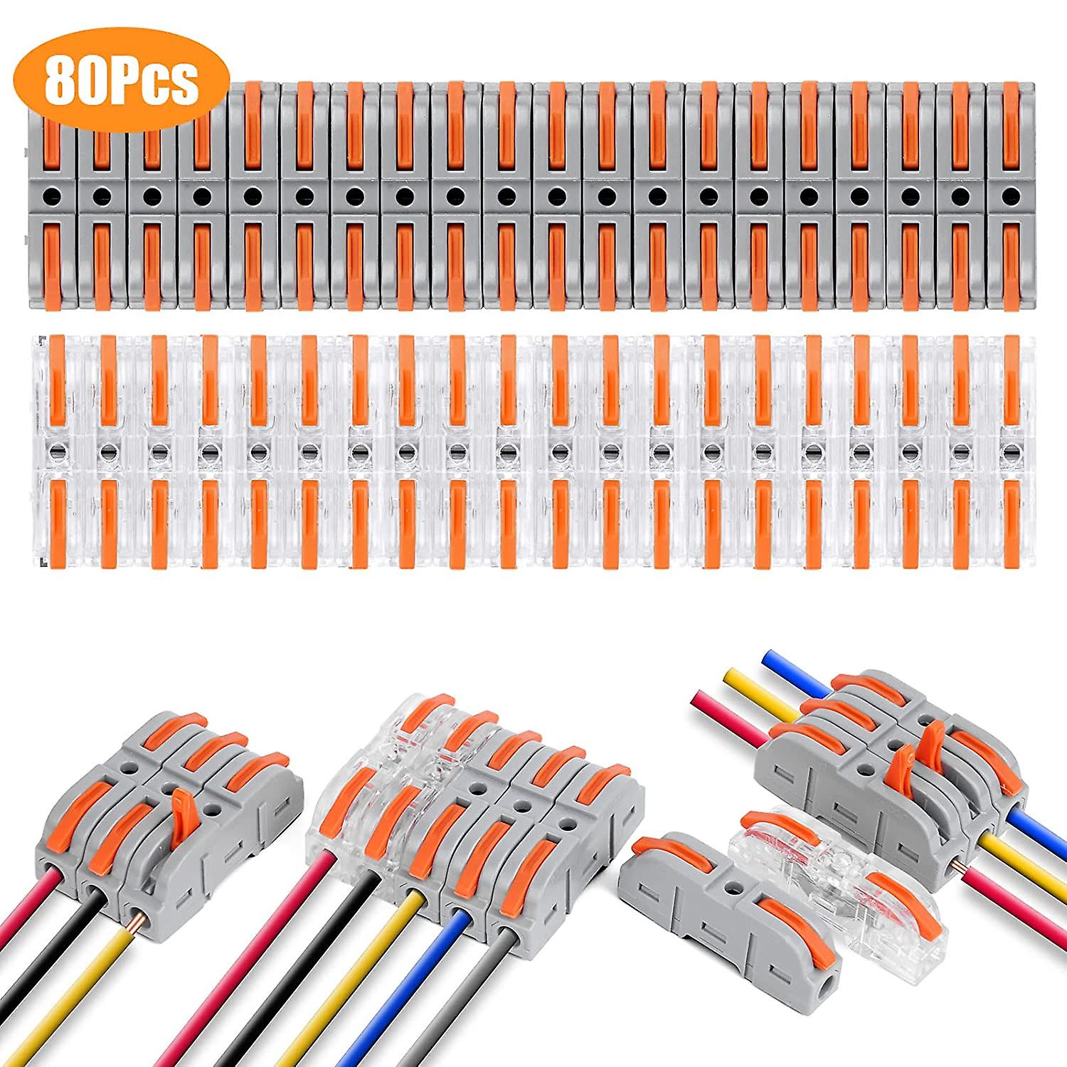 Quick Electrical Connectors with Lever, 80 PCS 1-Wire 2-Entry Quick Connect Terminals,  PA/PC Flame oyZ