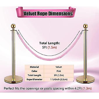 5 Ft Velvet Stanchion Ropes Pink, 4 Pack Crowd Control Rope Safety ...