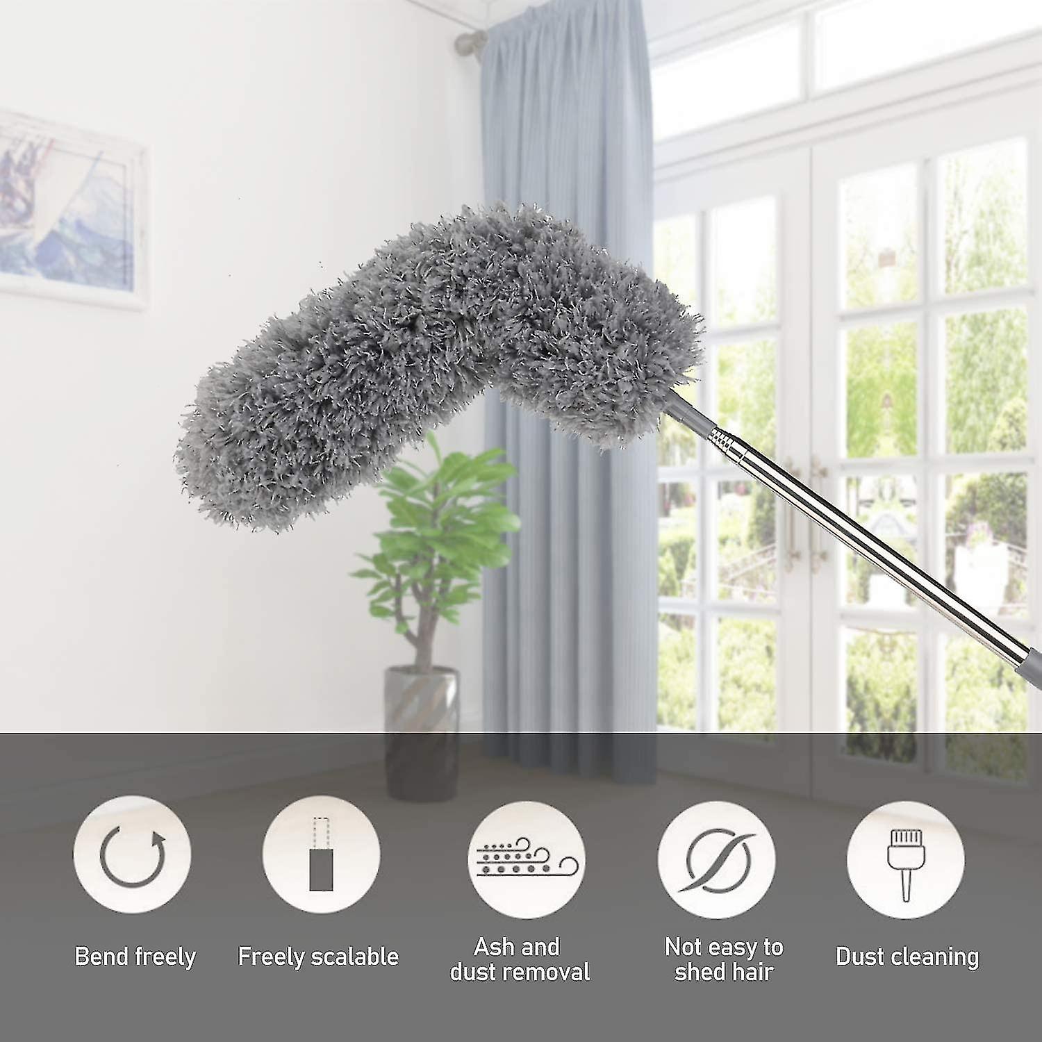 Extendable Dusters With Stainless Steel Telescopic Rod, Microfiber Dust Mop With Foldable Corner Bro