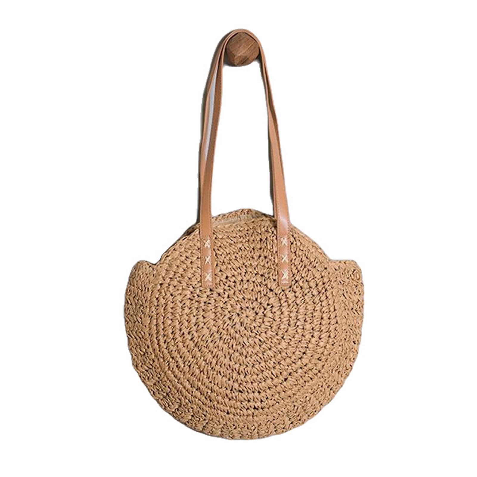 Women's Round Straw Handbag Simple Summer Woven Shoulder Bag