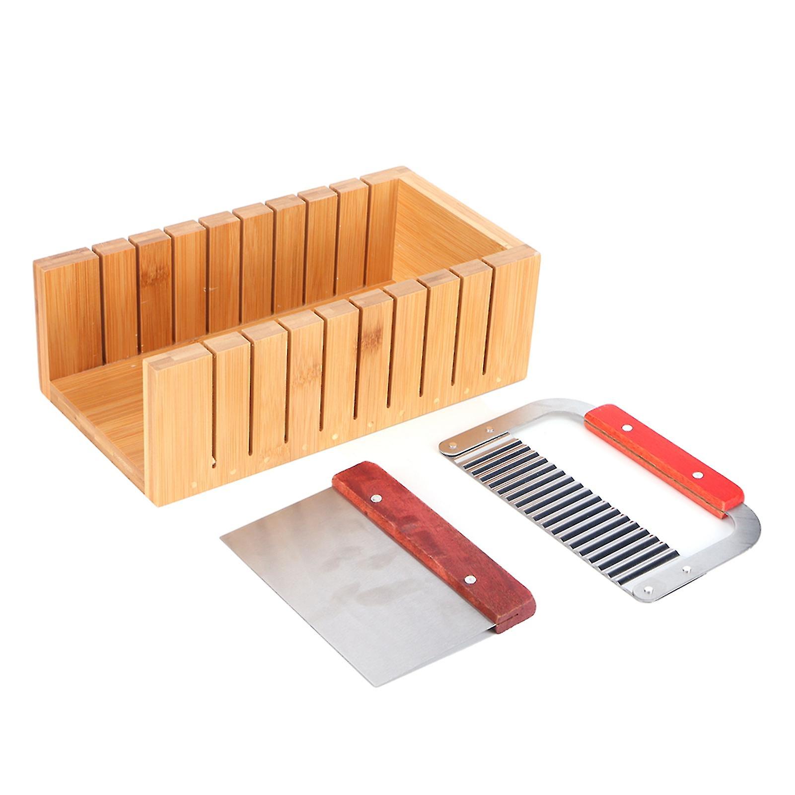 Ensemble d'outils de coupe de savon, moule à pain en bois avec couteau droit ondulé en acier inoxydable