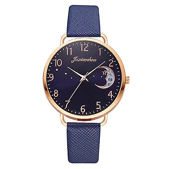 Ladies Moon Pattern Dial PU Strap Quartz Watch, Color: Blue Blue