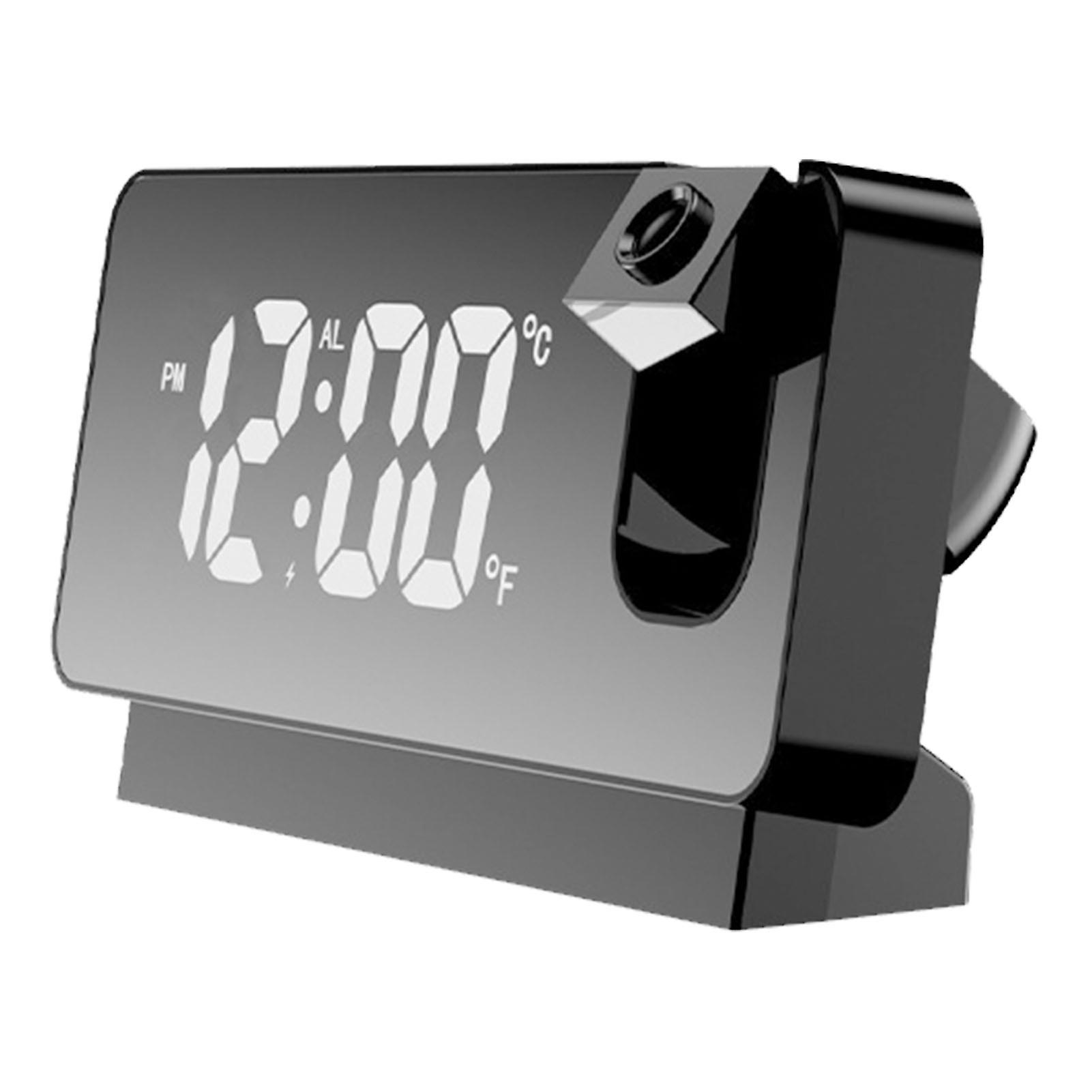 Black LED Mirror Alarm Clock with Adjustable Projection, Temp Display & Memory