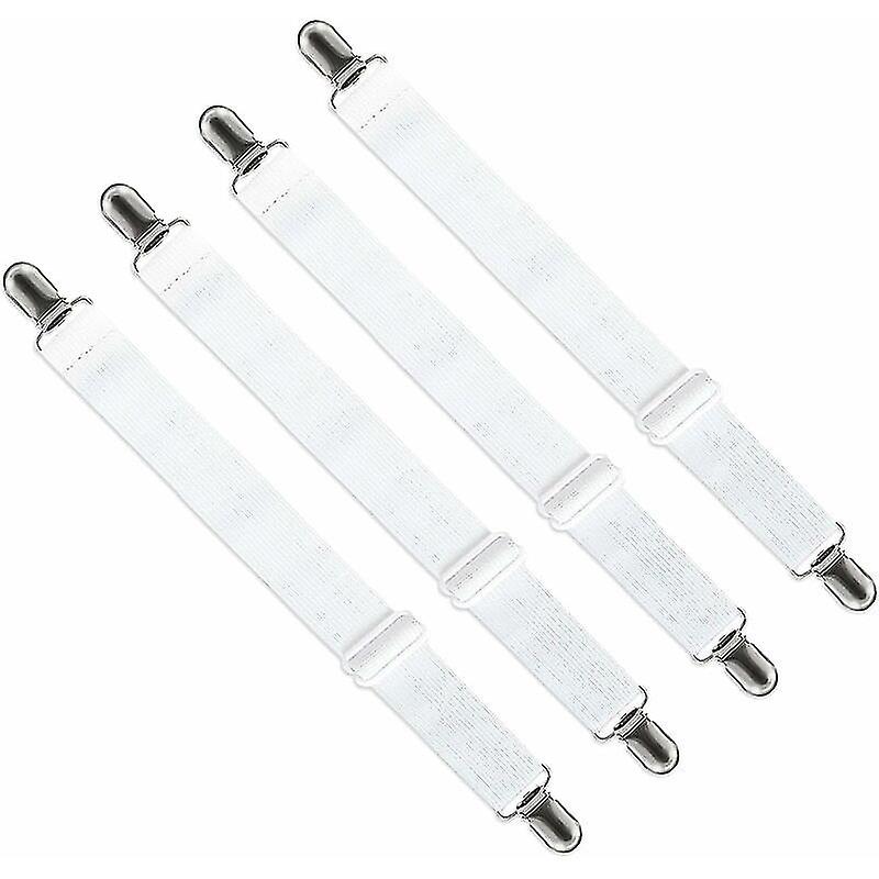 2024 Adjustable Fitted Sheet Stretcher (65cm To 200cm), Adjustable Hold Down Strap Fastener For Bed Sheet, Sofa, Ironing Cover (white, Pack Of 4)