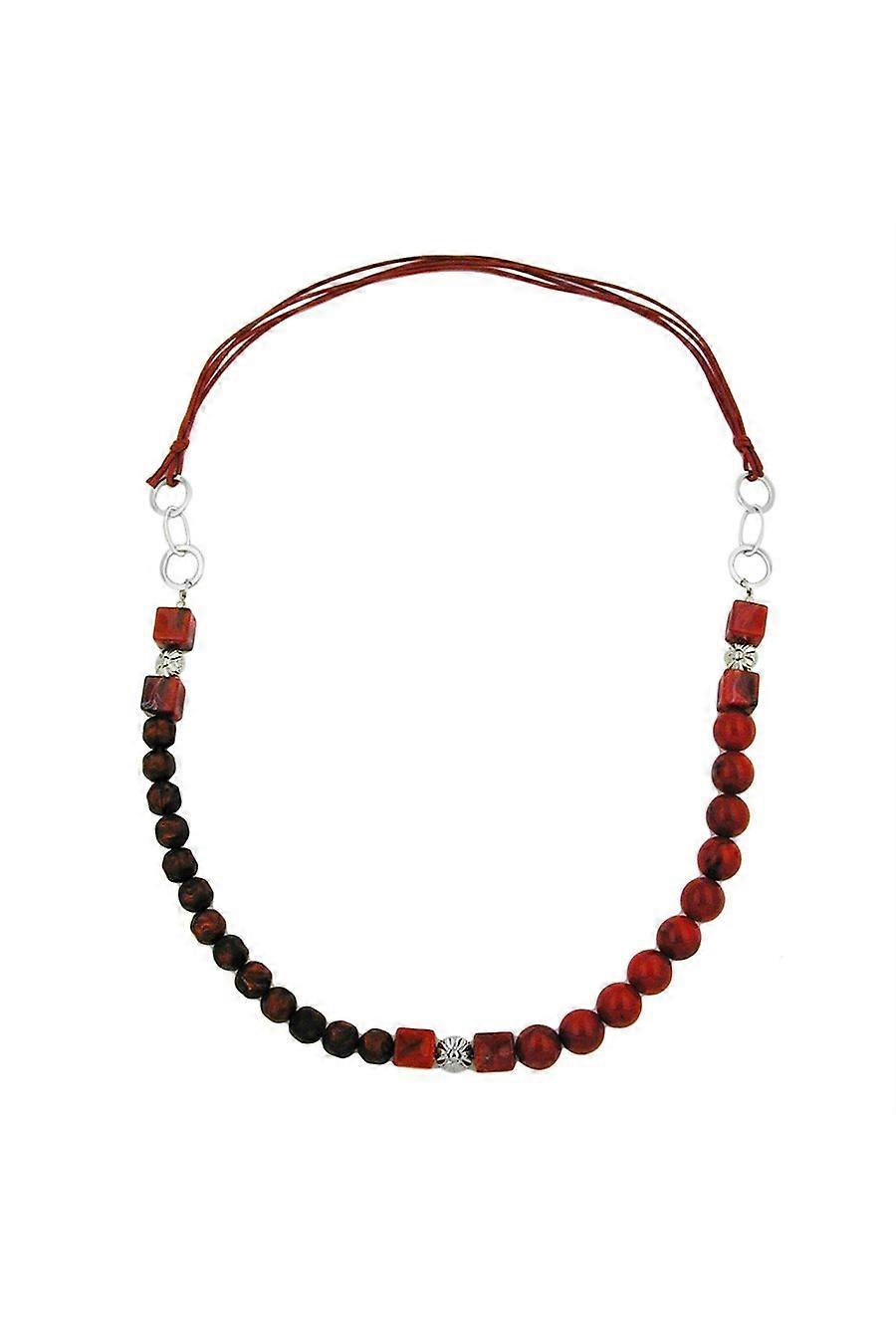 Necklace Beads Red/ Dark Red Chrome Chain - Gl00785