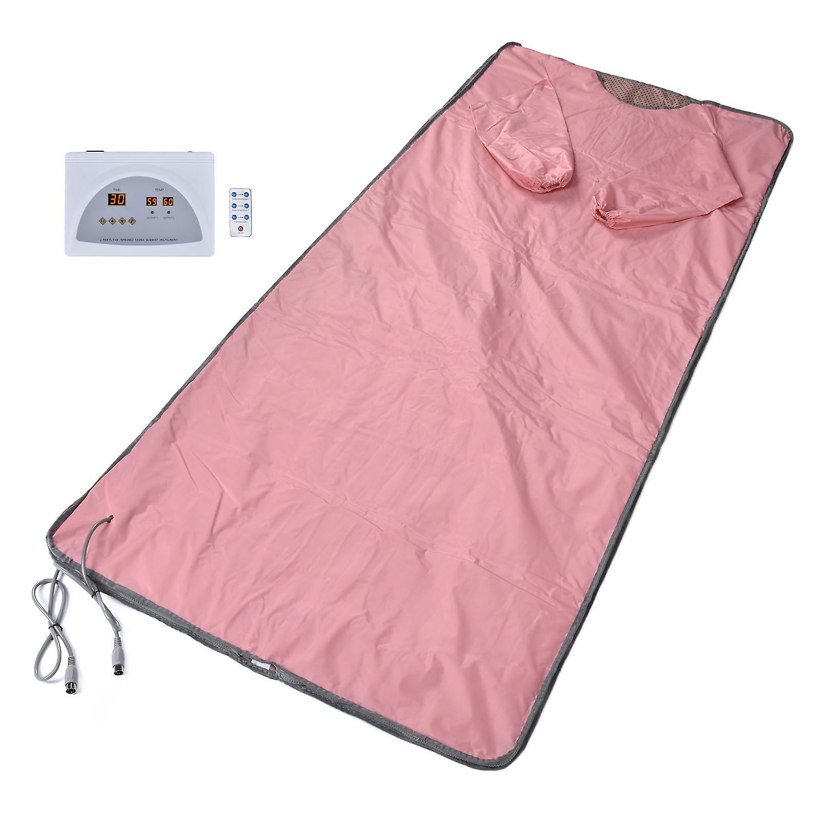Sauna Blanket 650W Perspiration Double Sided Heating Waterproof PU Pink Dot Inside Reachable Sleeves Far Infrared BlanketUK Plug 220V