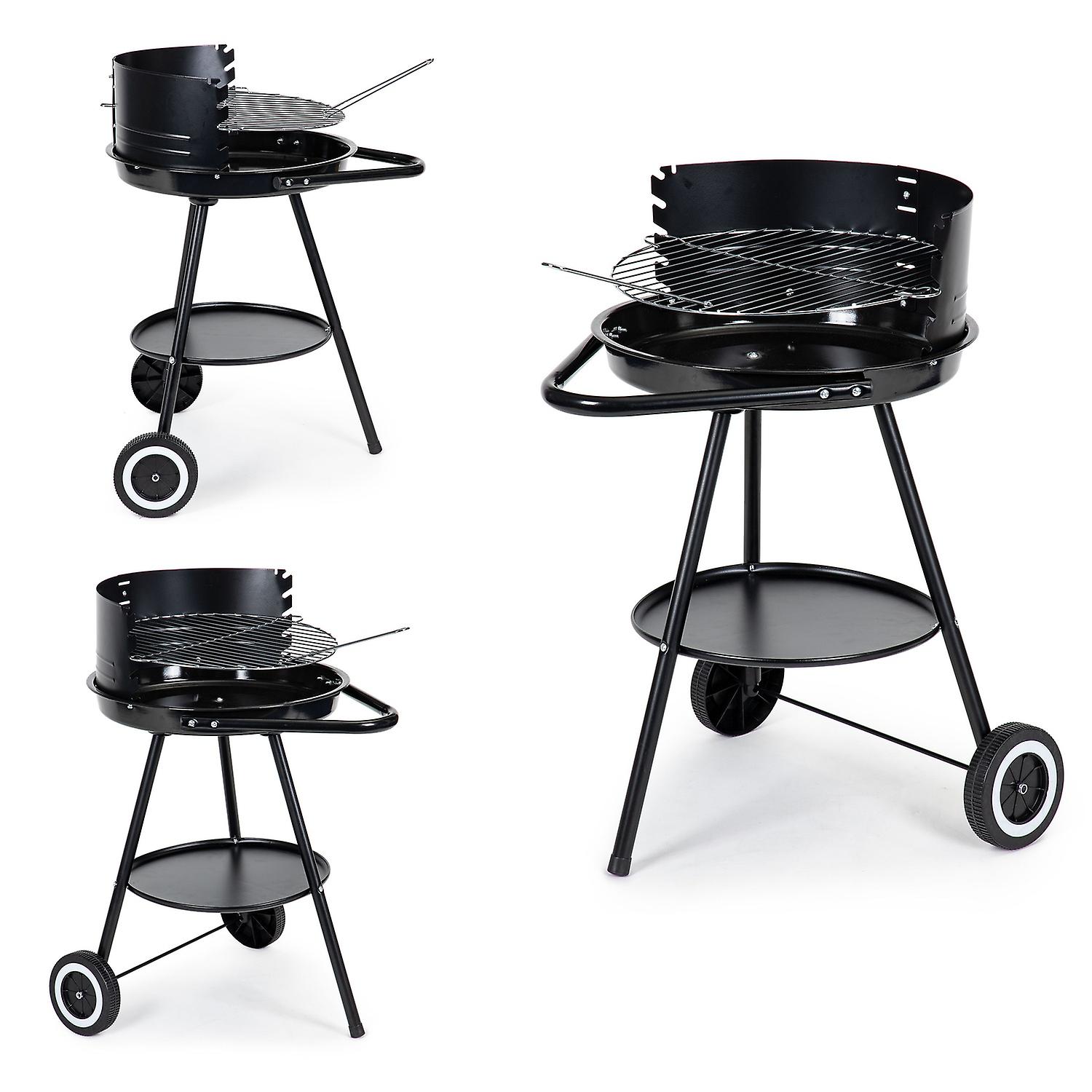 Round garden grill with adjustable grid height