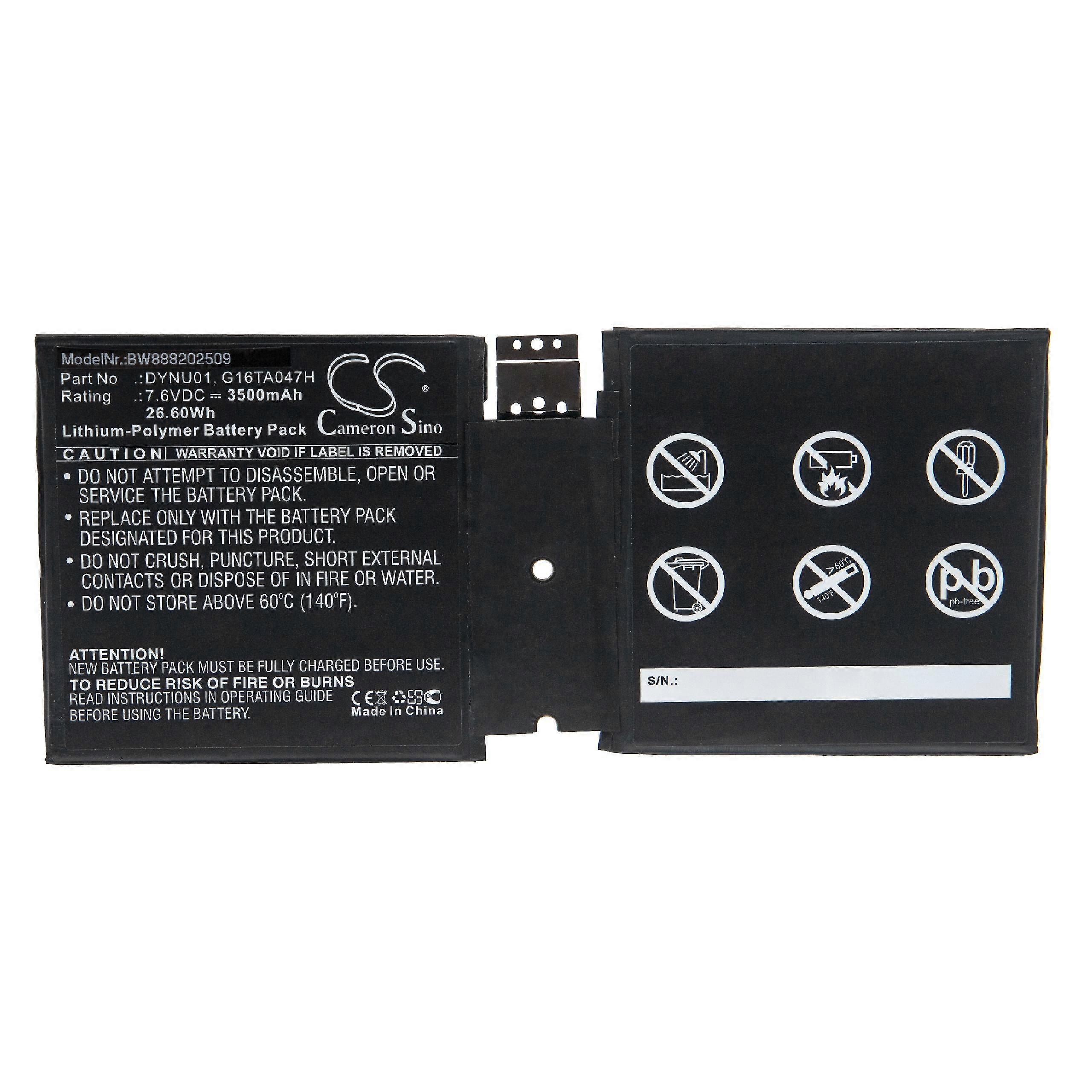 Batterie vhbw compatible avec Microsoft Surface 1927, Go 2 Tablet Pad (3500 mAh, 7,6 V, Li-Polymer)