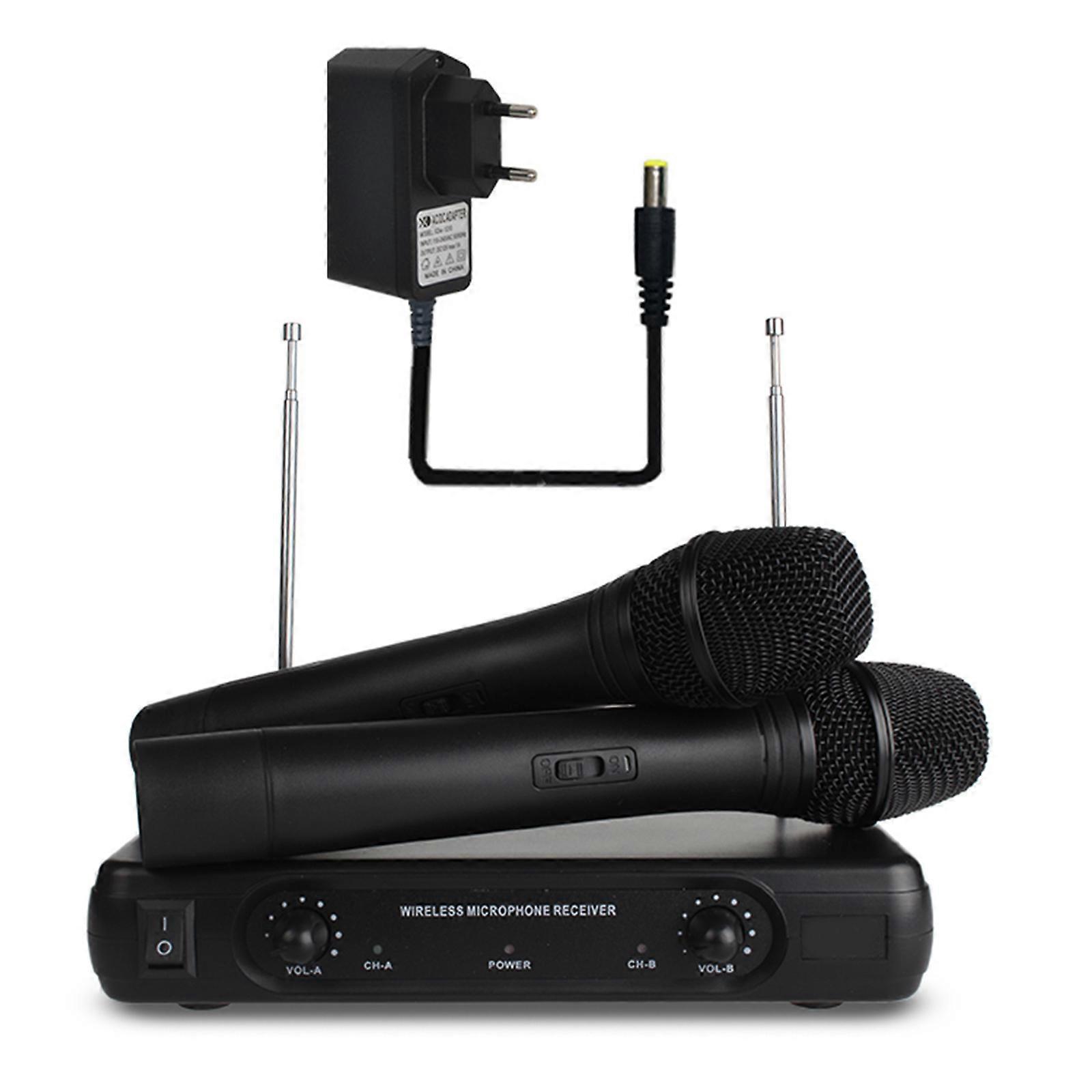  Dual Handheld Cordless Mic System Set -70dB Sensitivity Low Power Consumption