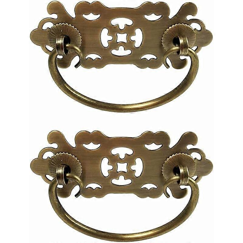 2 Pack Antique Brass Drawer Pull Handles Vintage Style Bookcase Cabinet Drawer Knobs Pure Copper