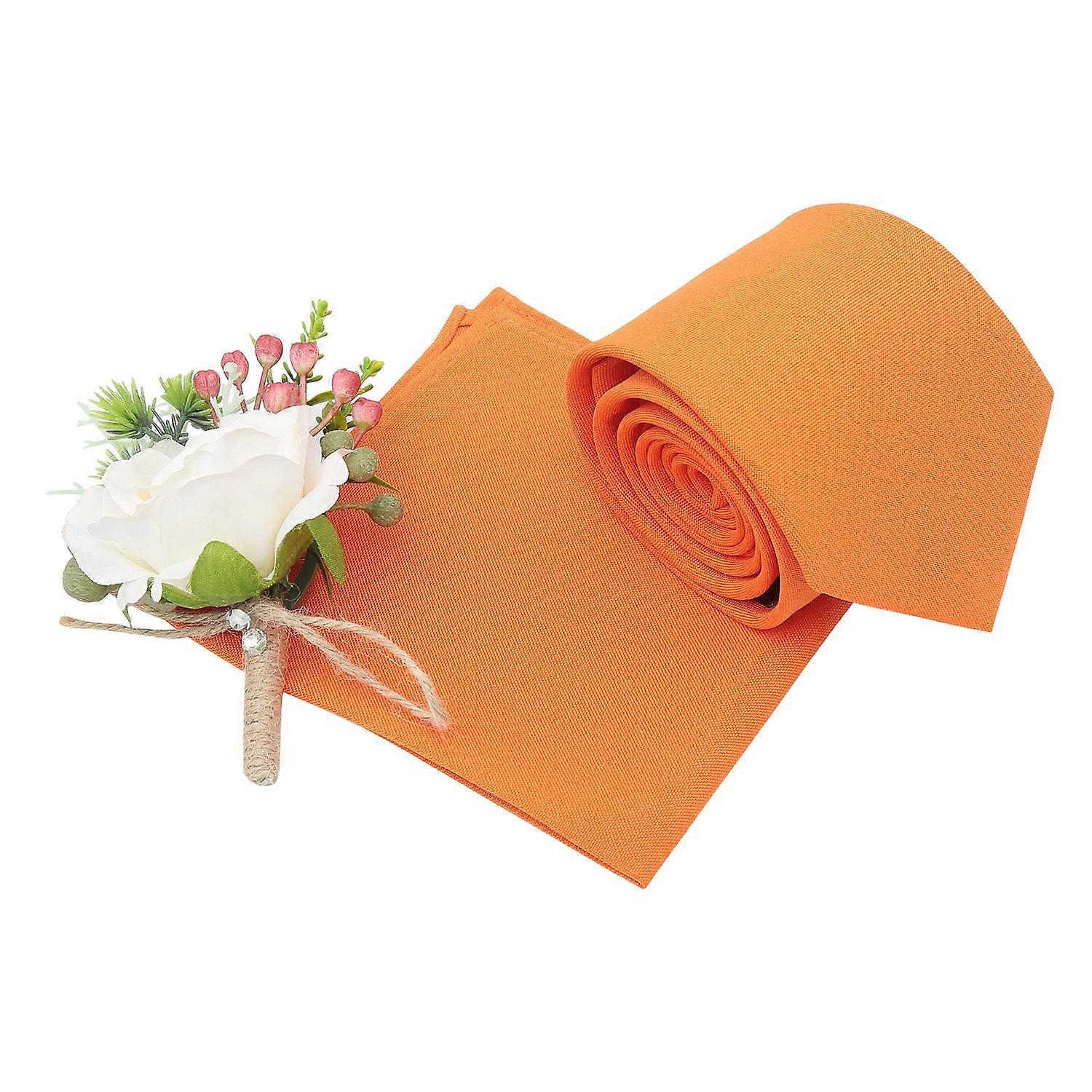 Burnt Orange Plain Matte Tie And Pocket Square Set