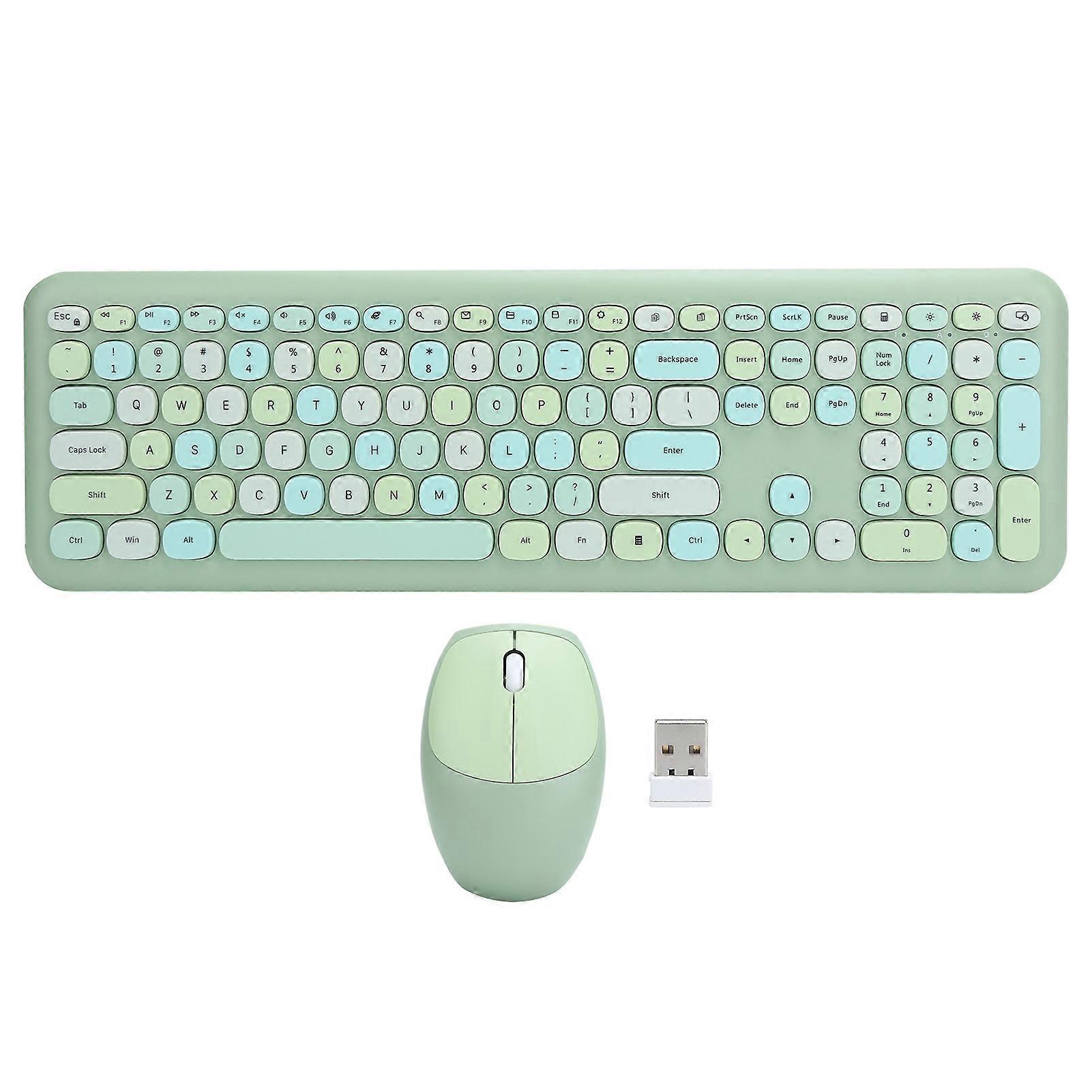 Wireless Keyboard Mouse Combos 110 Keys 2.4GHz Chip for Office Household Computer AccessoryGreen Mixed Color