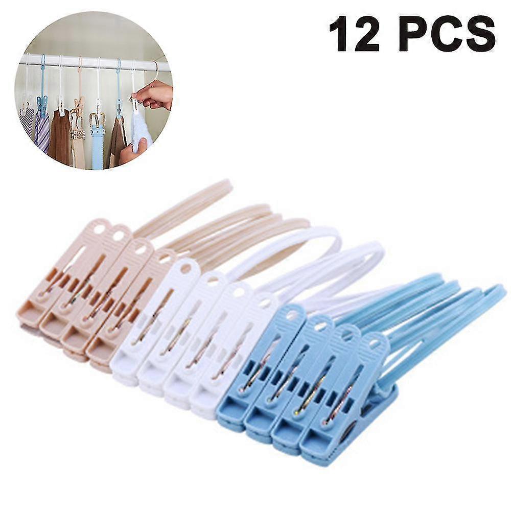 12 Pack Plastic Clothespins Rope Windproof Clothes Hanger Clips