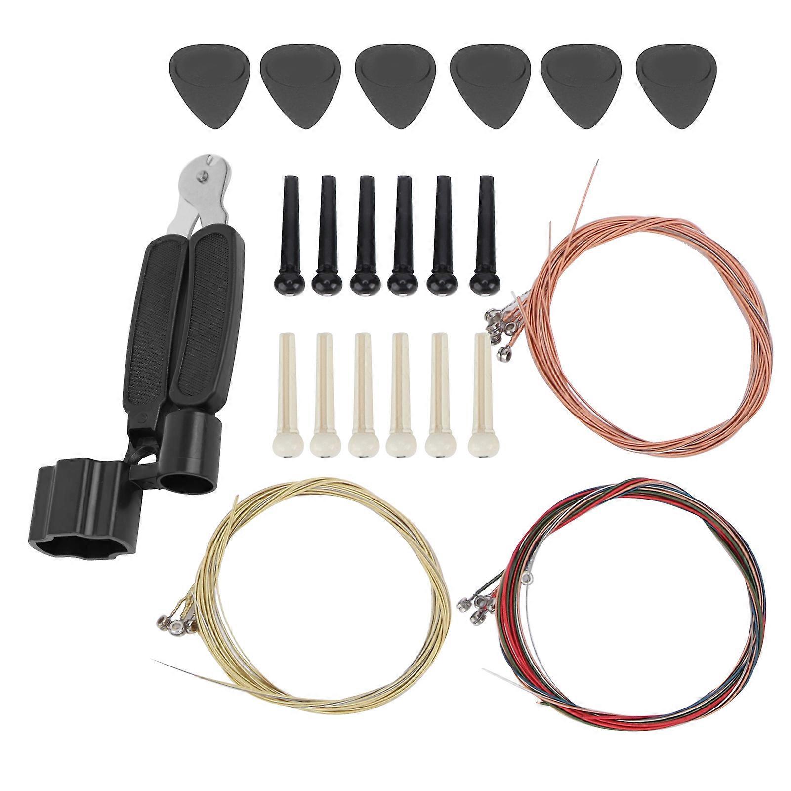 Guitar Accessory Kit String Pick Bridge Pin 3 in 1 Tool Replacement Set for Banjo Violin