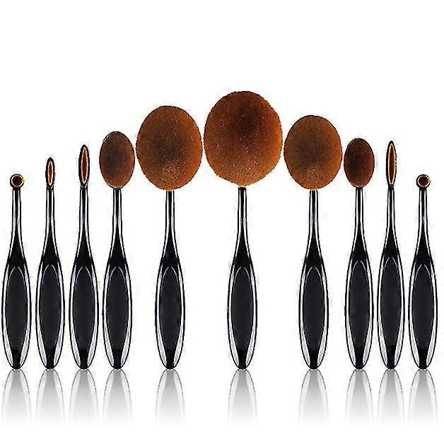 Makeup brush set with 10 soft synthetic oval brush brushes + sponge(Black)