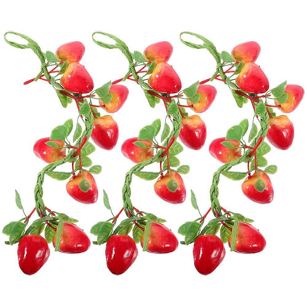 3pcs Simulation Strawberry Vine Garland Hanging Plant Realistic Strawberry Strings Photo Prop