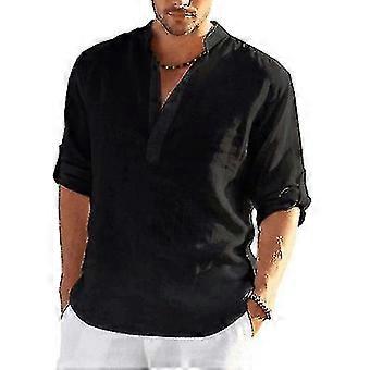 Zomer Heren Linnen Shirt met lange mouwen Effen Kleur Loose Casual Shirt Top Katoen