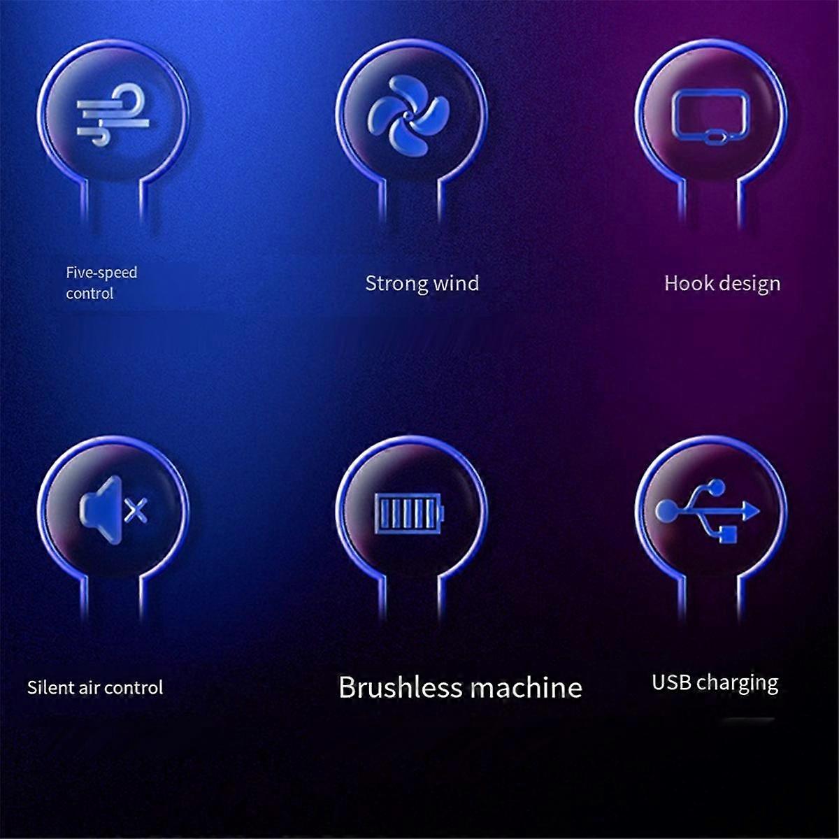 Handheld Fan Cooler Portable Mini USB Charging Fan Desk Dormitory 5 Speeds Adjustable Rechargeable Fan,Blue