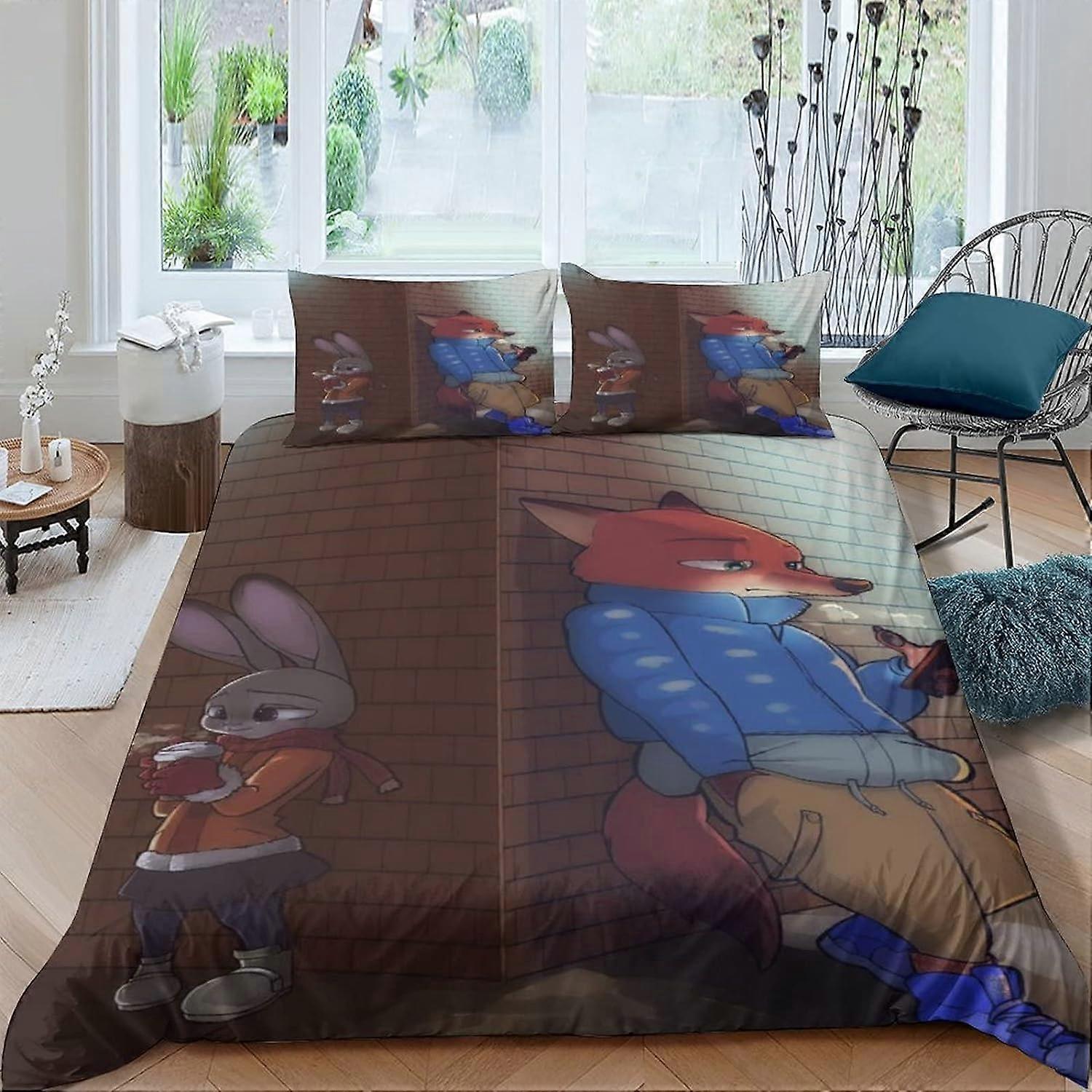 D Zootopia Sängkläder Set för barn, tonåringar, vuxna, bitar, mjukt täcke täcke filmtema påslakan, med stängning 135 * 200 CM