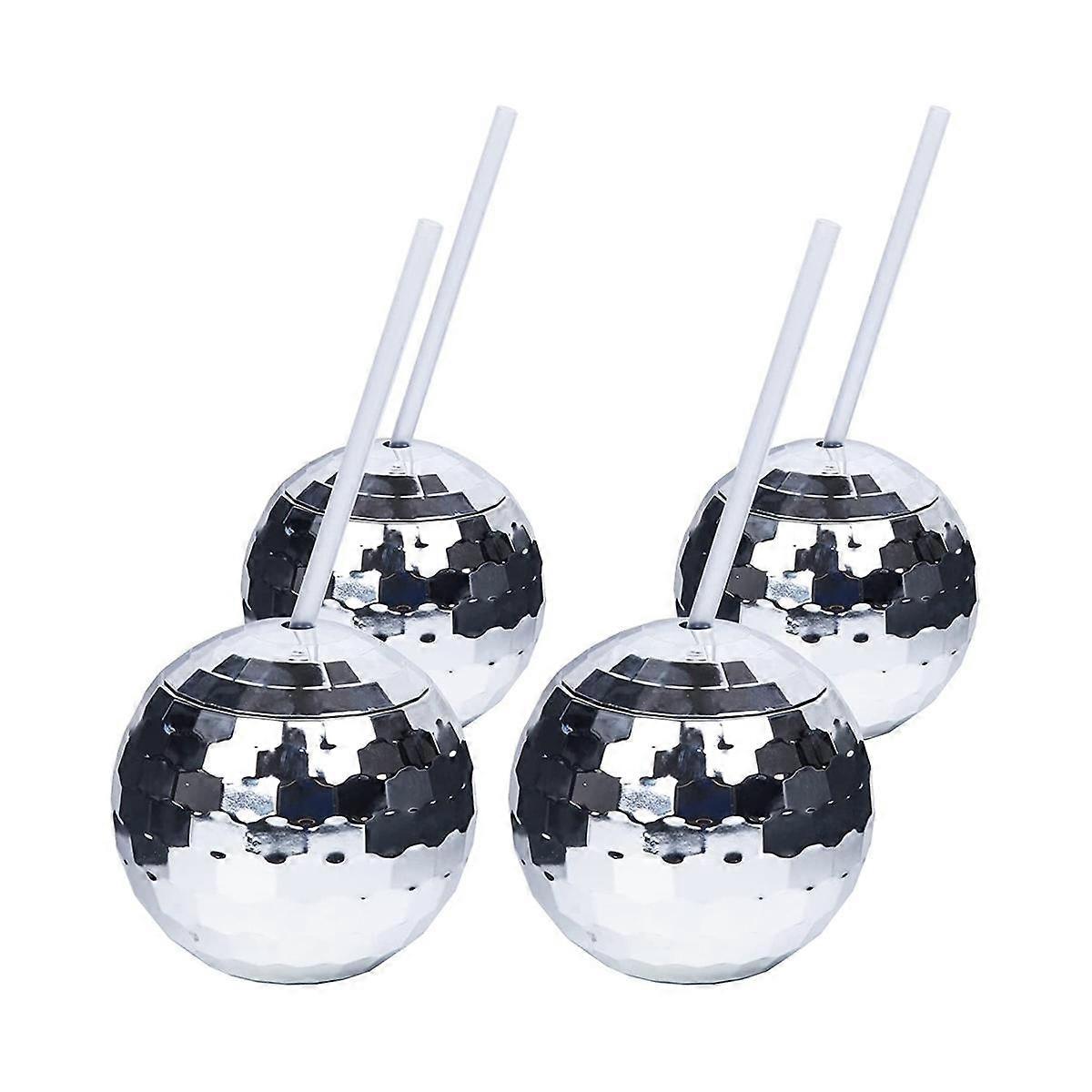 4PCS Disco Ball Cups Unique Cocktail Glasses Bar Tools Party Glasses Flashlight Straw Wine Goblets
