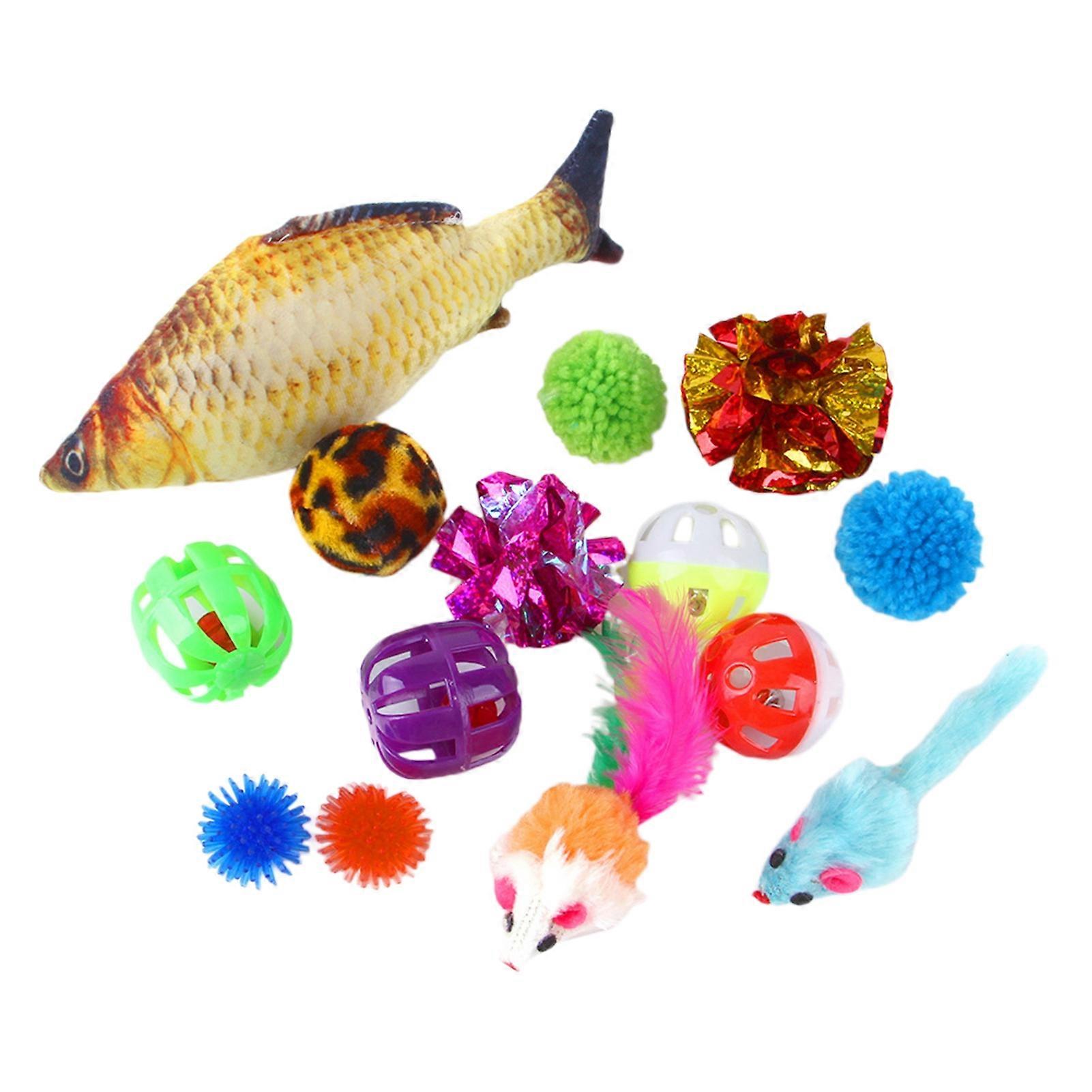 14Pcs Cat Toys Fish Mouse Balls Catnip Toy Interactive Toy Cat Teaser Feather Toys Pet Leisure Toys