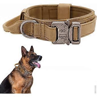 Taktisches Hundehalsband - Militärhalsband mit Steuergriff, verstellbares Nylon-gepolstertes Hundehalsband für mittelgroßes Hundetraining (L, Braun)