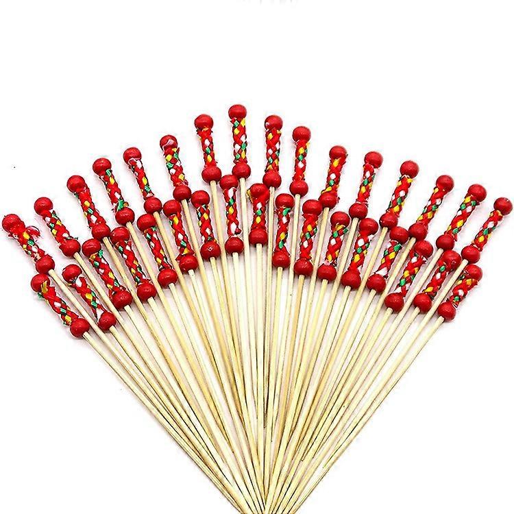 ZK-Cocktail Pick Handmade Toothpicks 4.7 100pcs Red Beads With String