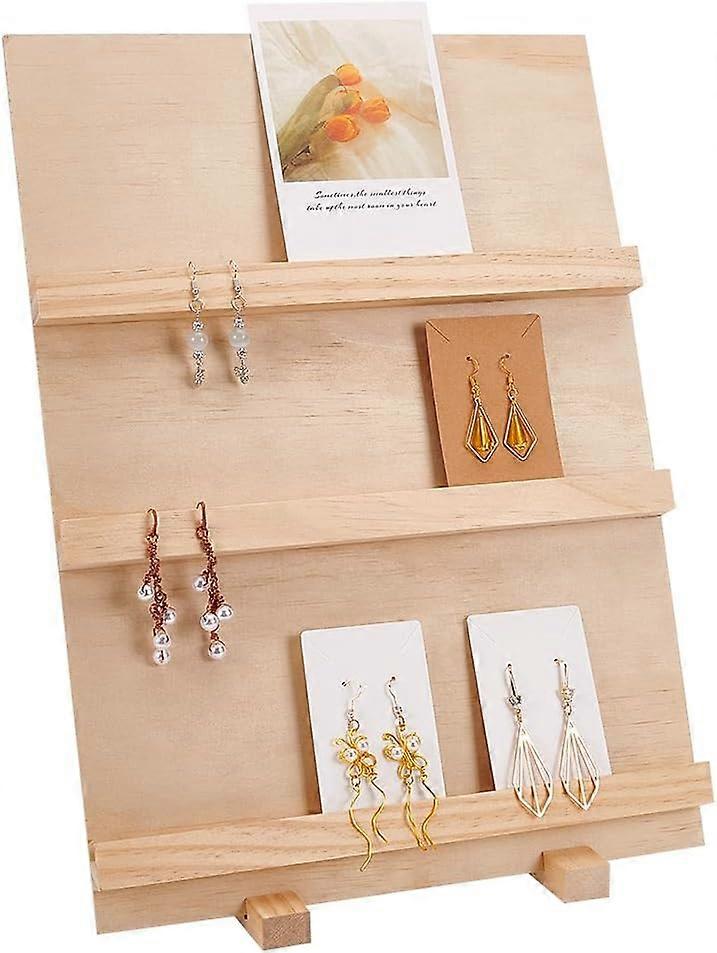 3 Tier Wood Earring Card Holder Retail Jewelry Display Rack Photos Card Display Stand Rack Rustic Earring Display Stand for Displaying Earring Bookmar