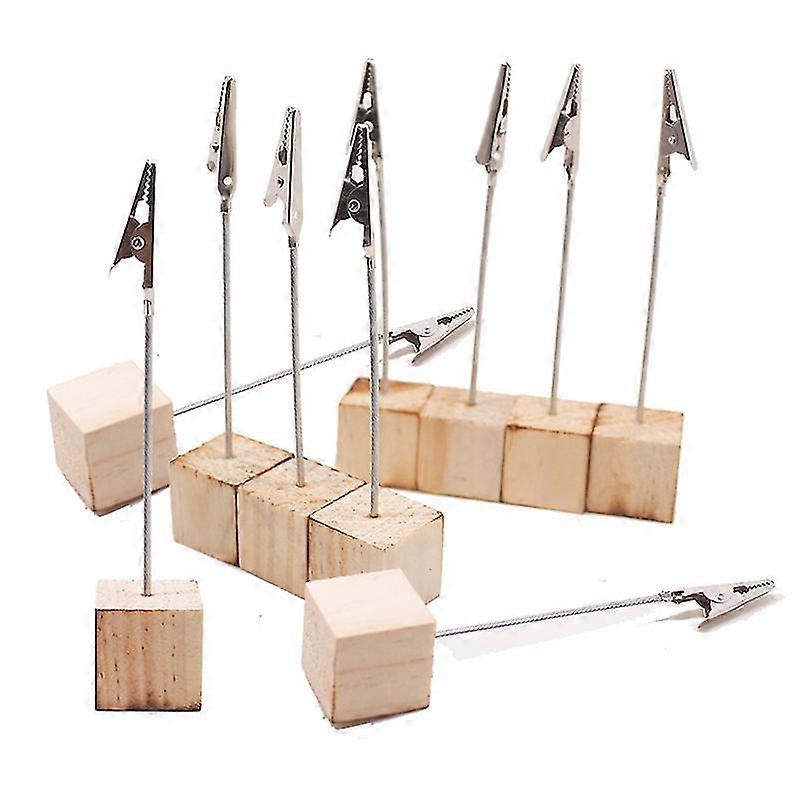 10pcs Place Cards Holder Picture Note Clip Holders Round Base Wooden Clips