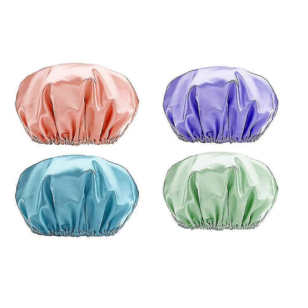Shower Cap, Bathing Reusable Shower Caps, Double Layers Premium4pcs