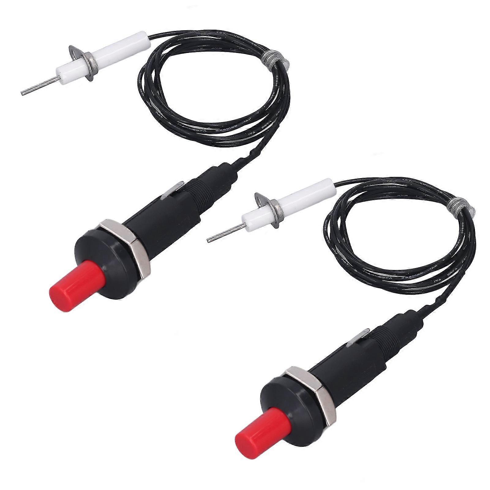 2 Pcs Piezo Igniter 1 Out 2 Push Button with Ignition Needle Wire 1 Meter Piezoelectric Ignition for Fireplace Oven Heater Kitchen