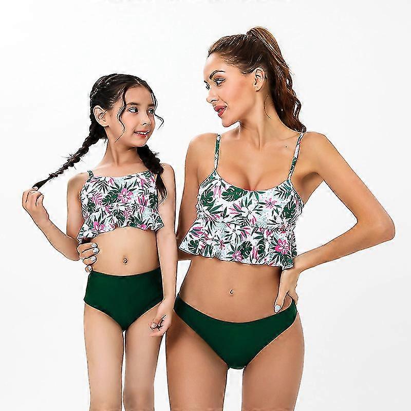 Baddräkt Kvinna Flicka, Strandbaddräkt Tryckt Bikini, Vuxna Barn Mor Och Dotter Badkläder (1st) / YY