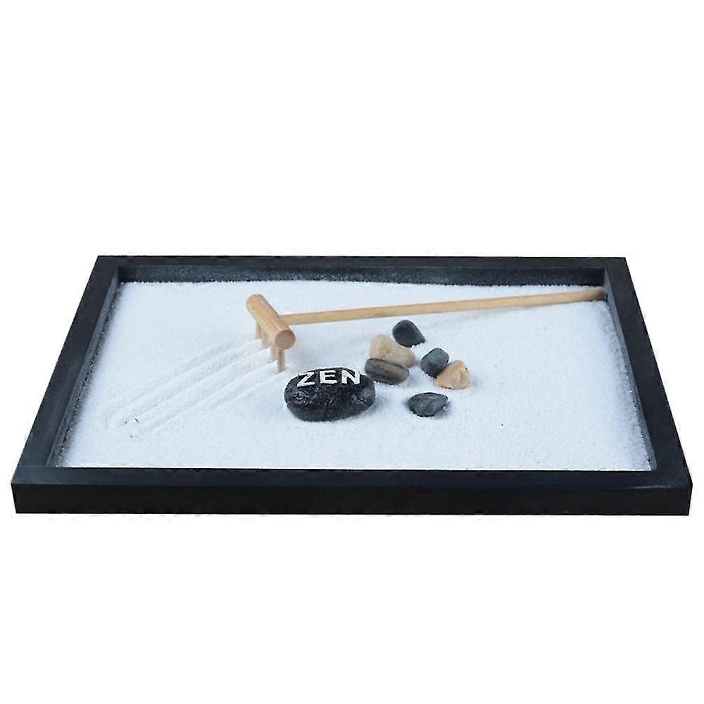 Zen Garden Sand Tray Mini Tower Pebbles Stone Rake Set Home Ornament C